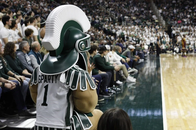 Sparty on basketball court