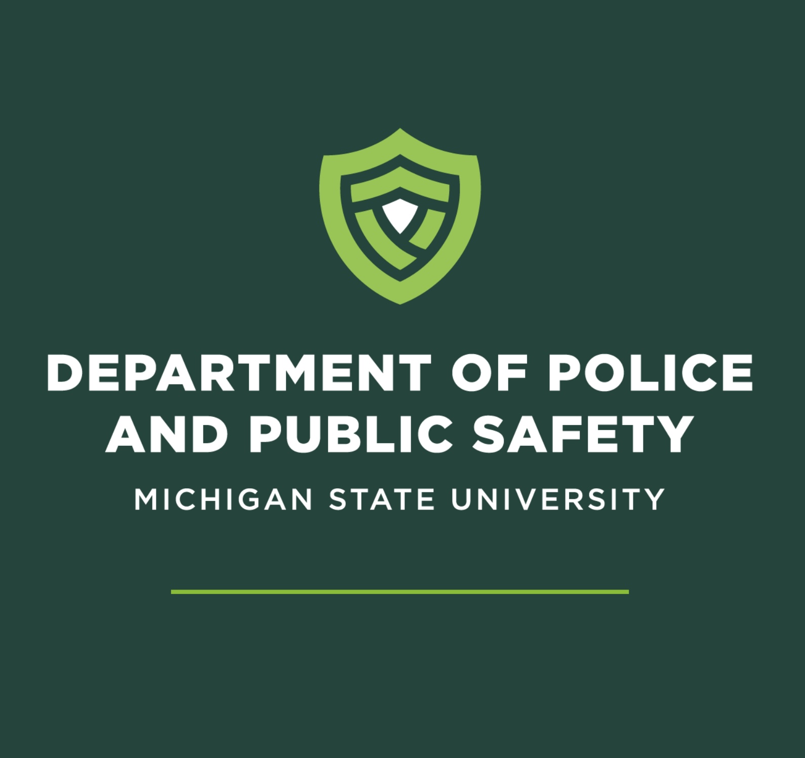 DPPS logo in lime green with Spartan green background and text that says "Department of Police and Public Safety Michigan State University"